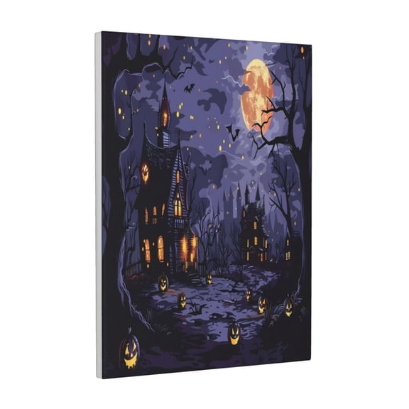 Kdxio Mystery House Halloween Night Pattern Canvas Wall Art 12x16 Inches - Waterproof HD Print Solid Wood Frame for Living Room & Bathroom,Vertical