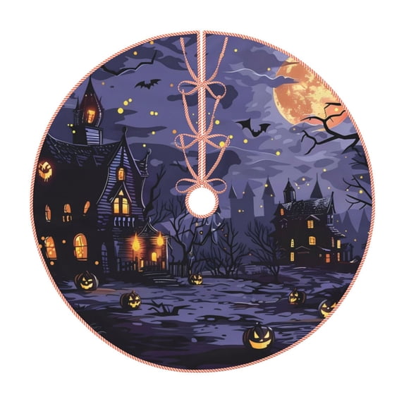 Kdxio Mystery House Halloween Night Print Christmas Tree Skirt Christmas Xmas Tree Skirts Mat for New Year Holiday Christmas Party Decorations-48"