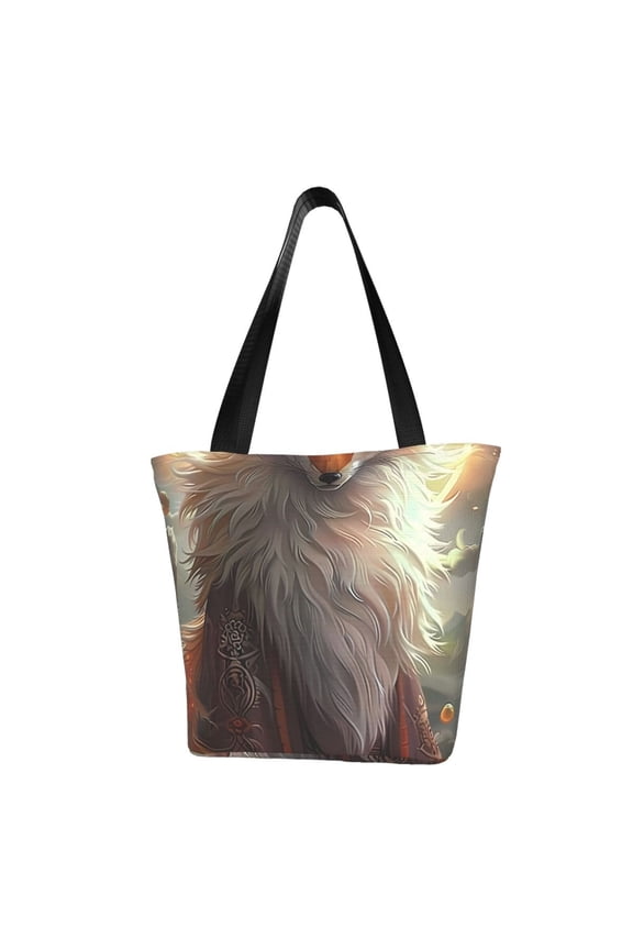 Mystic Fox With Halo Women Reusable Grocery Bags Foldable Ripstop,Reusable Shopping Bags for Shopping,Gym,Gift