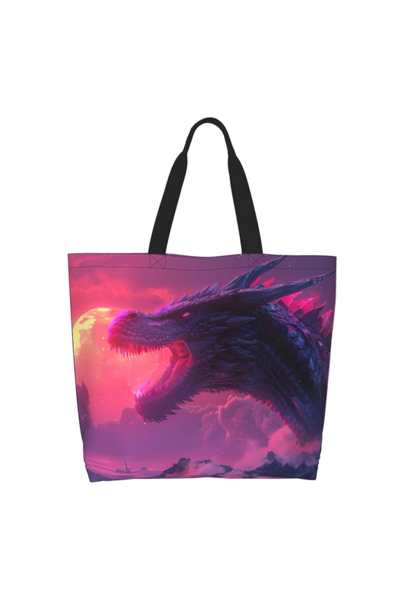 Mystical Dragon Under Moon Casual Tote Bags Women Big Capacity Shoulder Bag for Women Travel Shoulder Bags Handbags
