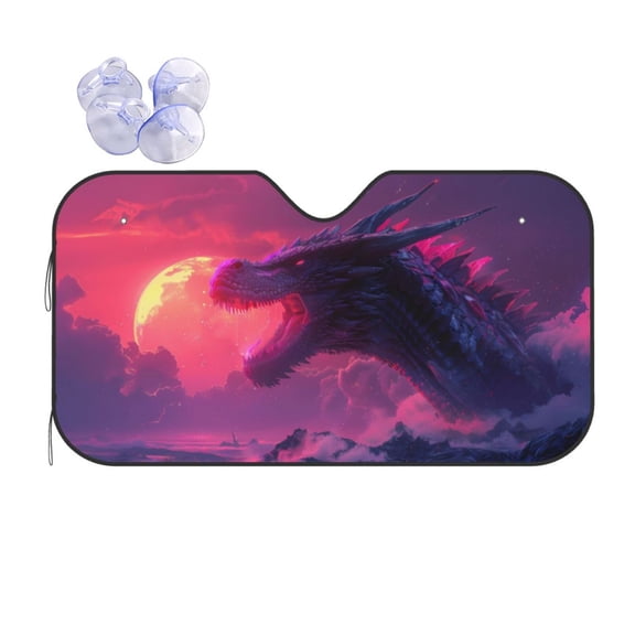 Kdxio Mystical Dragon Under Moon Print Front Windshield Sun Shade,Folding Auto Sunshade for Car Truck SUV-Small