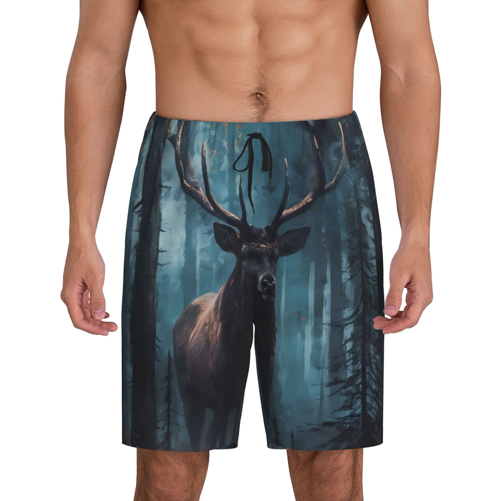 Kdxio Mystical Forest Elk Print Mens Sleep Shorts Bottoms Soft Comfy