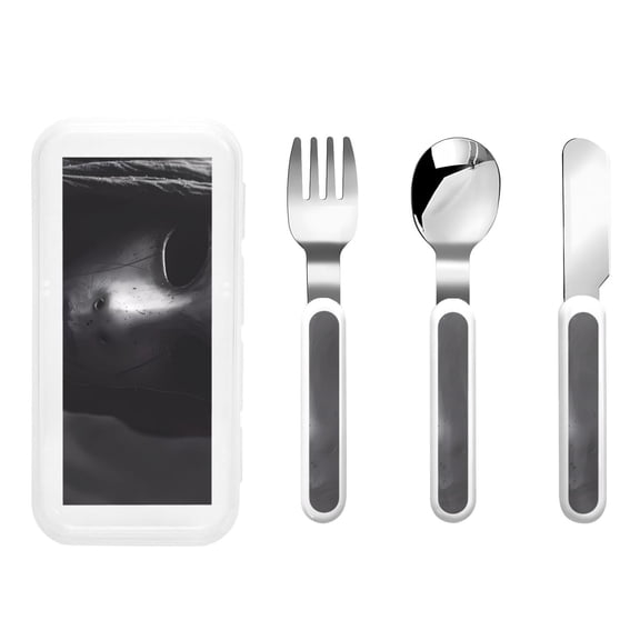 Kdxio Mystical Masked Figure Monochrome Toddler Utensils Set - Kids Silverware Set, Set Kids Utensils Set with Case for Preschooler Children