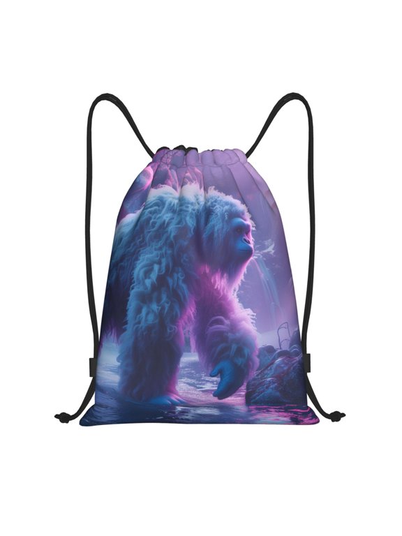Mystical White gorilla Jungle Print Drawstring Backpack Bag,Waterproof Draw String Back Sack, Gym Drawstring Bags Swim Bag For Unisex