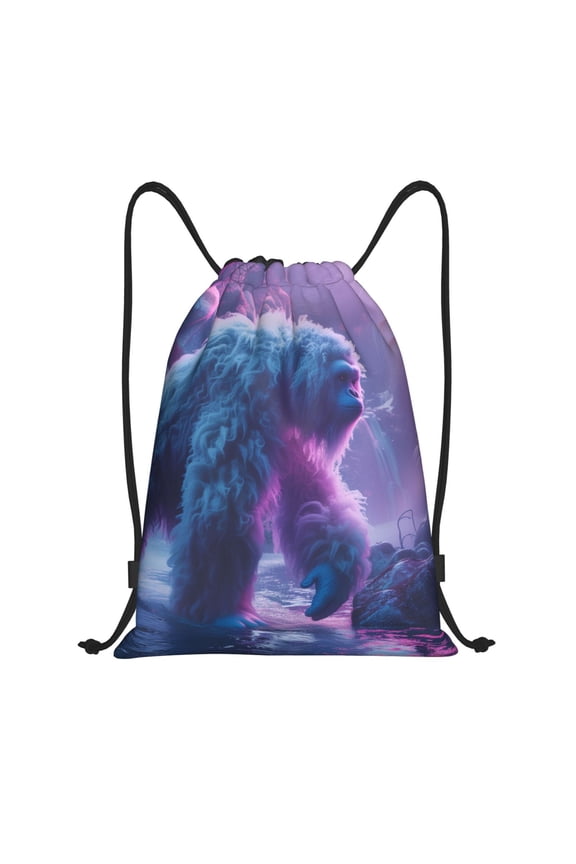 Mystical White gorilla Jungle Print Drawstring Backpack Bag,Waterproof Draw String Back Sack, Gym Drawstring Bags Swim Bag For Unisex