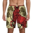thumbnail image 1 of Kdxio Mythical Red Stag Illustration Print Men's Swim Trunks with Compression Liner 7 Inch Inseam Quick Dry Swim Shorts, 1 of 5