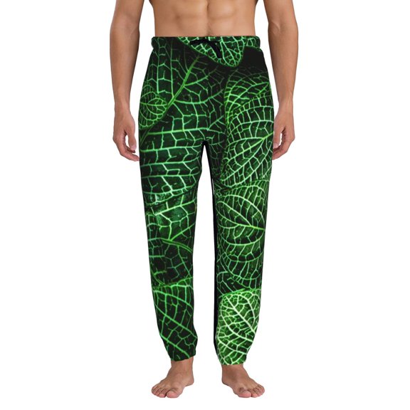 Kdxio Natural Green Leaves Pattern Joggers,Sweatpants for Men with Pockets-Large