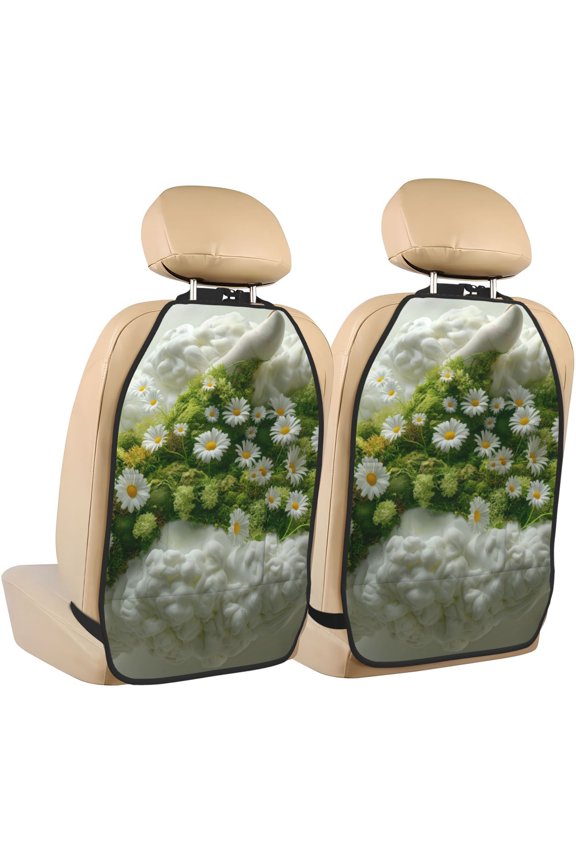 Nature Hand Daisies Art Print 2 Pack Car Kick Mat Seat Cover Back Protector Mat with Pockets for Organizer Backseat Protector and Storage Anti Kick Pad for Vehicles