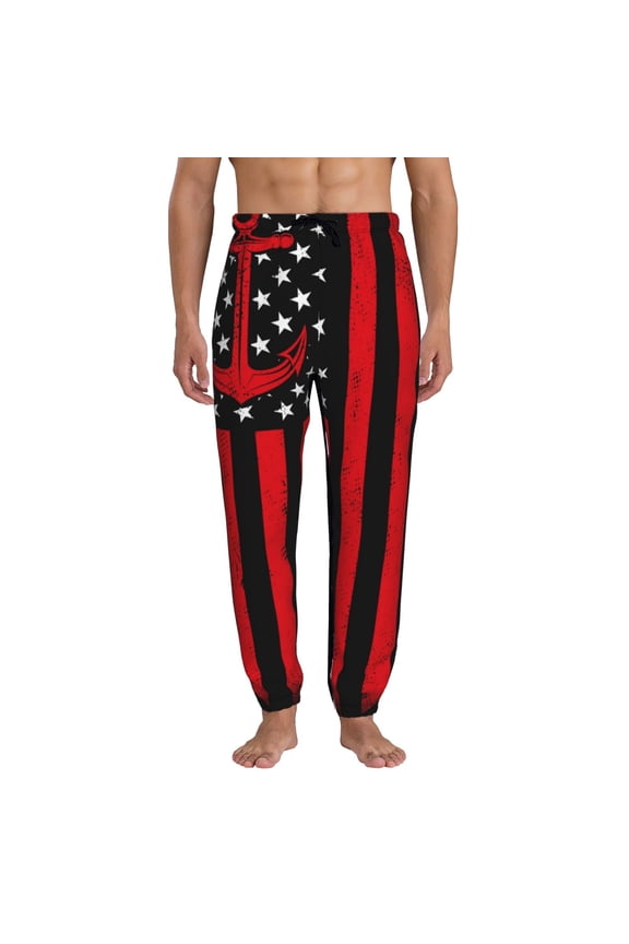 Nautical American Flag Pattern Joggers,Sweatpants for Men with Pockets-3X-Large