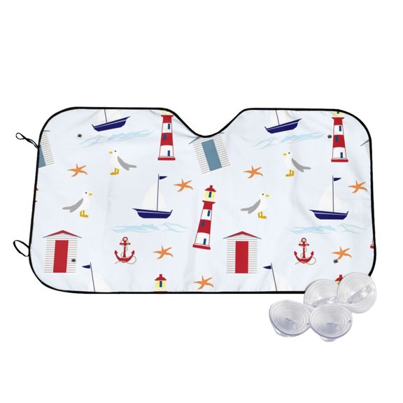 Kdxio Nautical Lighthouse Sailboat Print Windshield Sun Shade,UV Rays and Sun Heat Protection,Sunshade for Car Windshield,Car Shade Front Windshield - Small
