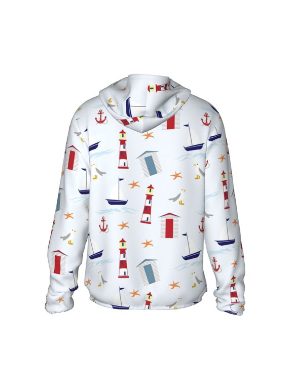 Nautical Lighthouse Sailboat Print Women Men Sun Protection UPF 50+ Jackets Zip Up Long Sleeve Hoodie Hiking Lightweight with Pockets