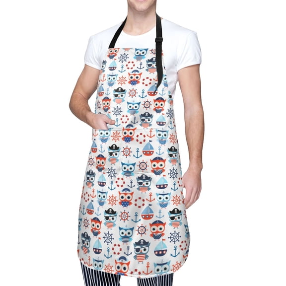 Kdxio Nautical And Pirate Owls Apron with Pockets Adjustable Kitchen Aprons for Men Women Waterproof Aprons for Cooking,Drawing,Crafting, Baking Household Cleaning