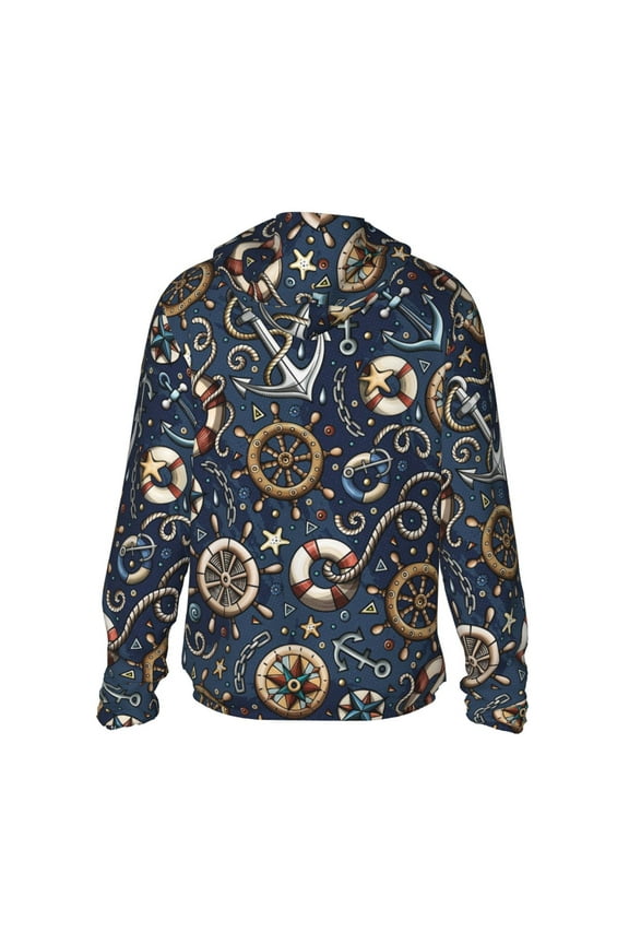 Nautical Print Women Men Sun Protection UPF 50+ Jackets Zip Up Long Sleeve Hoodie Hiking Lightweight with Pockets
