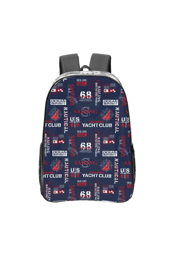 Nautical Style Sailboat Clear Backpack, Transparent Bookbag for School for Women Men, Capacity Clear Bag for College, Travel