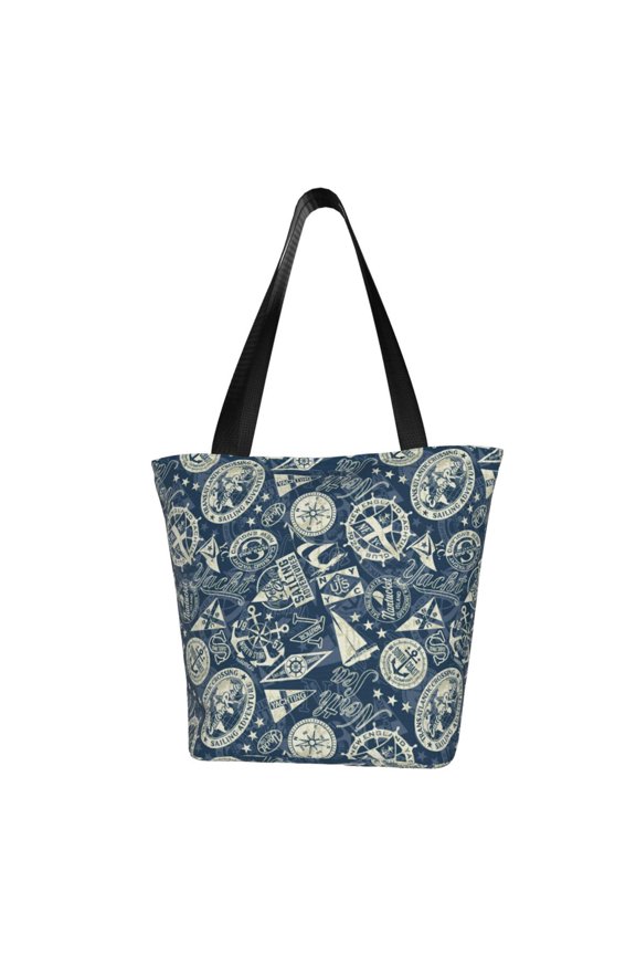 Nautical Style Women Reusable Grocery Bags Foldable Ripstop,Reusable Shopping Bags for Shopping,Gym,Gift