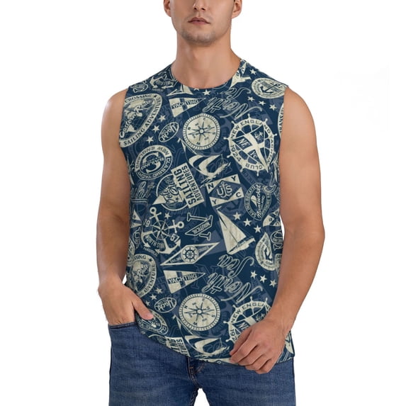 Kdxio Nautical Style for Men's Muscle T-shirt,Sleeveless for Workout Running Athletic Gym Lounge Casual