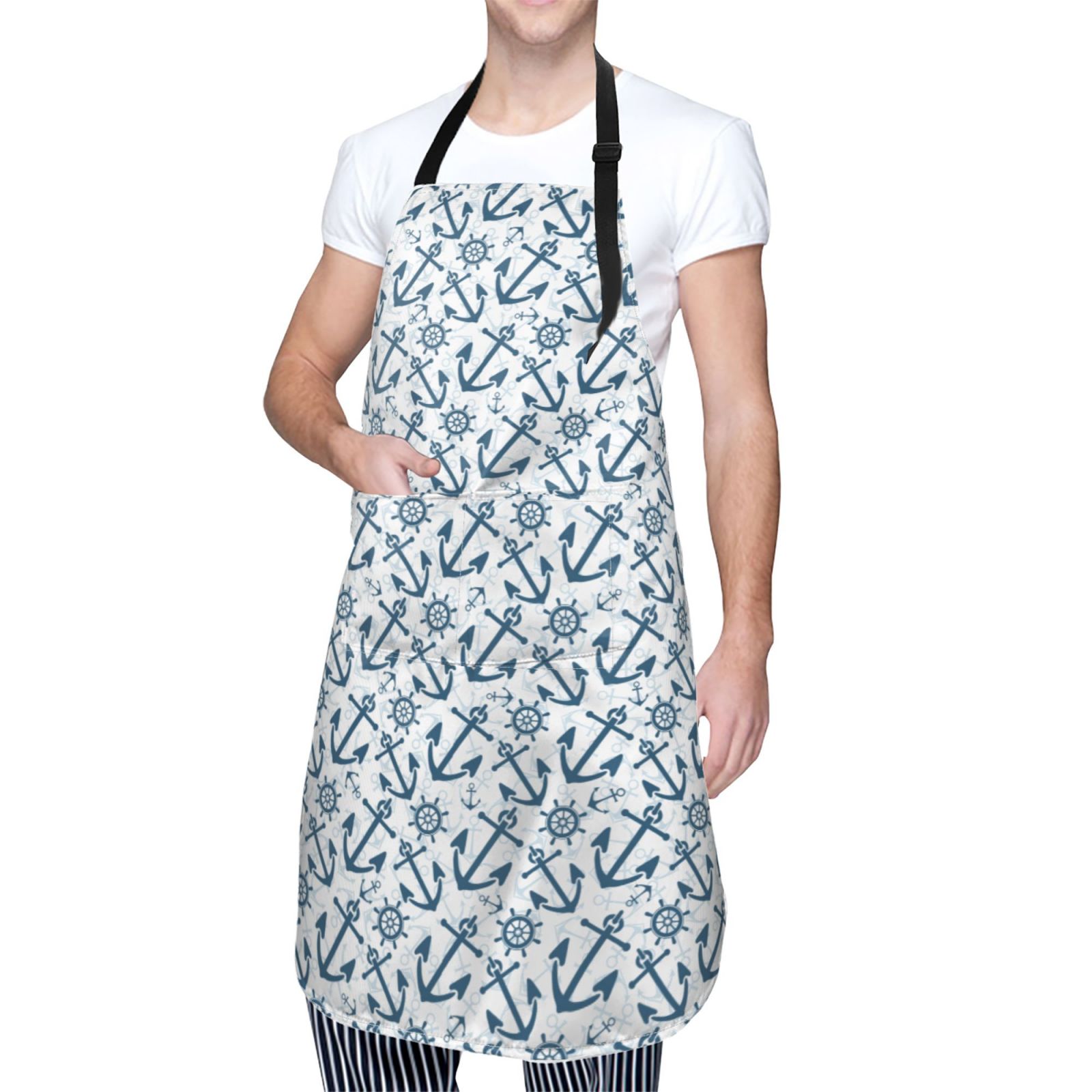 Kdxio Nautical Theme Anchors Apron with Pockets Adjustable Kitchen Aprons for Men Women Waterproof Aprons for Cooking,Drawing,Crafting, Baking Household Cleaning