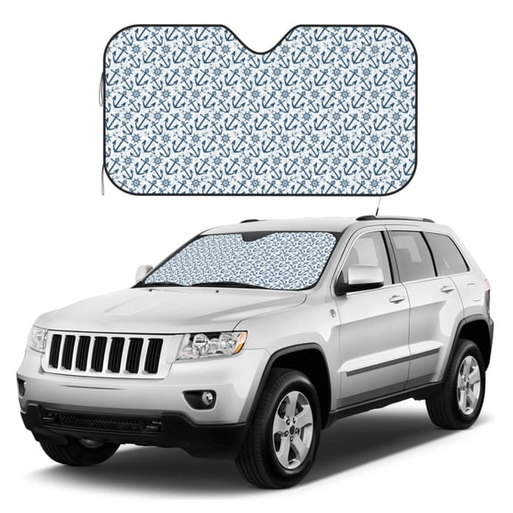 Kdxio Nautical Theme Anchors Print Windshield Sun Shade, Foldable Sun Blocker for Car,Truck,SUV Automotive Interior Sun Protection,Reflective Shade for Front Windshield(Small)