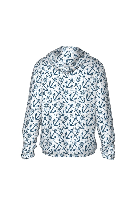 Nautical Theme Anchors Print Women Men Sun Protection UPF 50+ Jackets Zip Up Long Sleeve Hoodie Hiking Lightweight with Pockets