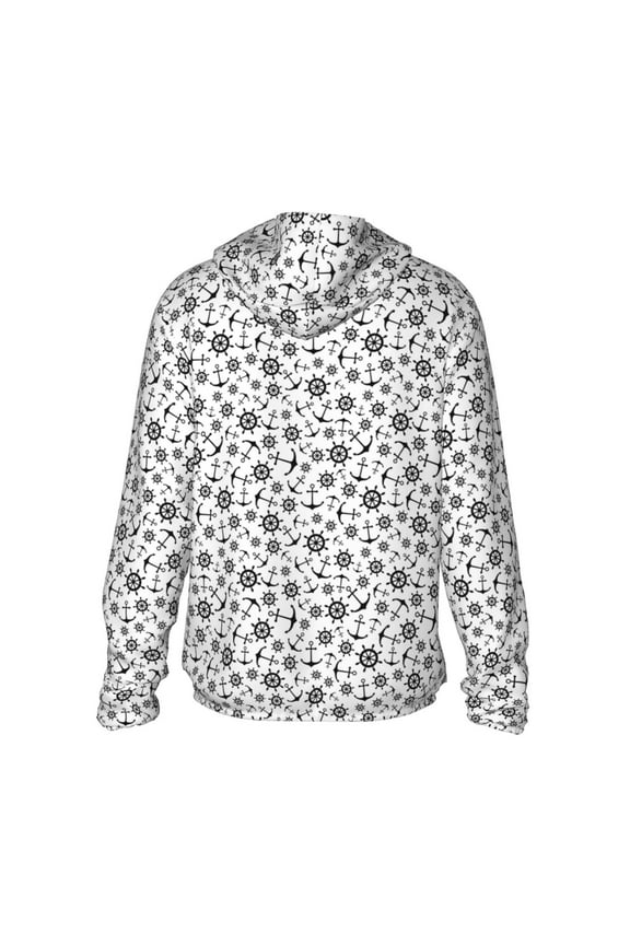 Nautical Themed Simple Anchors Print Women Men Sun Protection UPF 50+ Jackets Zip Up Long Sleeve Hoodie Hiking Lightweight with Pockets