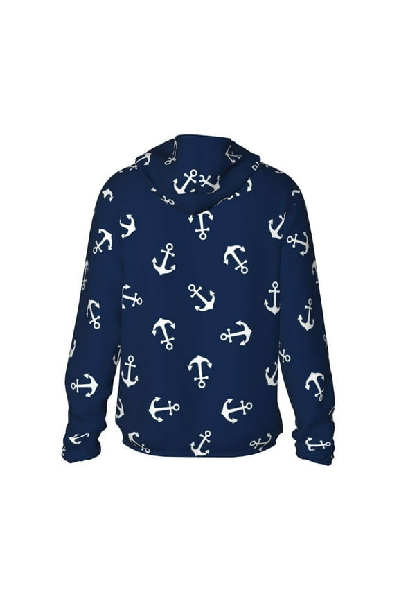 Nautical Themed Simple Anchors Print Women Men Sun Protection UPF 50+ Jackets Zip Up Long Sleeve Hoodie Hiking Lightweight with Pockets