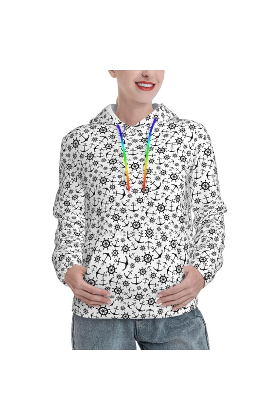 Nautical Themed Simple Anchors Print Womens Oversized Hoodies Sweatshirts Hooded Pullover Tops Sweaters Casual-XX-Large