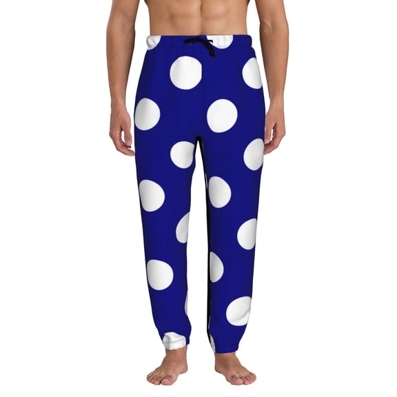 Kdxio Navy And White Polka Dot Pattern Joggers,Sweatpants for Men with Pockets-Large