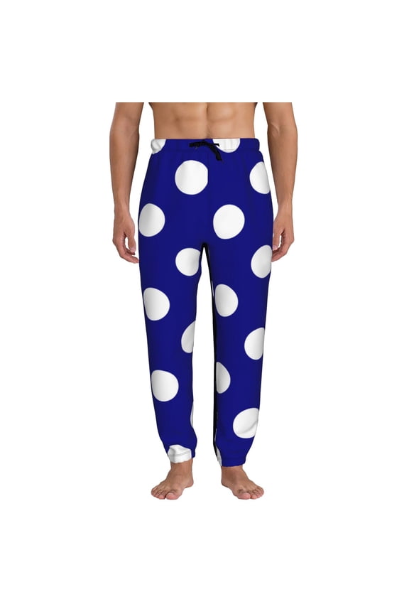 Navy And White Polka Dot Pattern Joggers,Sweatpants for Men with Pockets-Medium