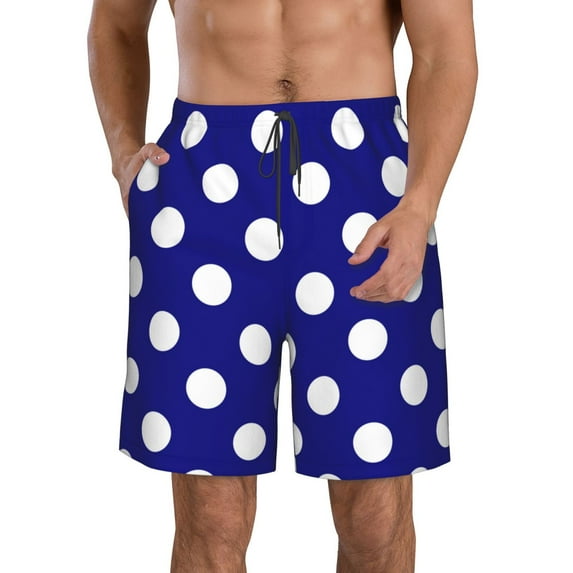 Kdxio Navy And White Polka Dot Pattern Mens Casual Shorts - Drawstring Summer Beach Sports Shorts for Men