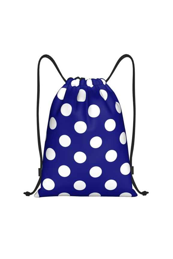 Navy And White Polka Dot Print Drawstring Backpack Bag,Waterproof Draw String Back Sack, Gym Drawstring Bags Swim Bag For Unisex