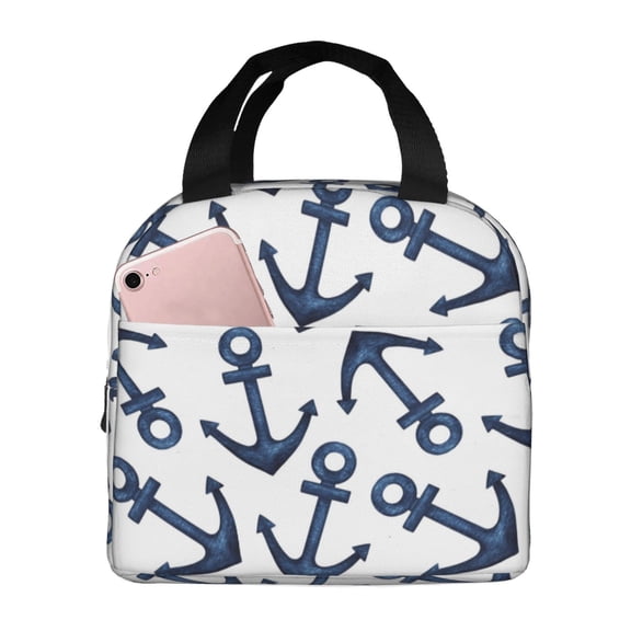 Kdxio Navy Blue Anchors Print Insulated Lunch Bag,Reusable Tote Lunch Box for Women Men,Leakproof Cooler Lunch Bags for Work Office Travel Picnic