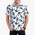 thumbnail image 1 of Kdxio Navy Blue Anchors Print Men's Short Sleeve Polo Shirt,Midweight Men's Shirt, 1 of 6