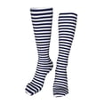 thumbnail image 1 of Kdxio Navy Blue And White Stripes Funny Silky Novelty Funky Long Knee High Socks Soft 3D Print Cosplay Crazy Stockings for Men Women, 1 of 8