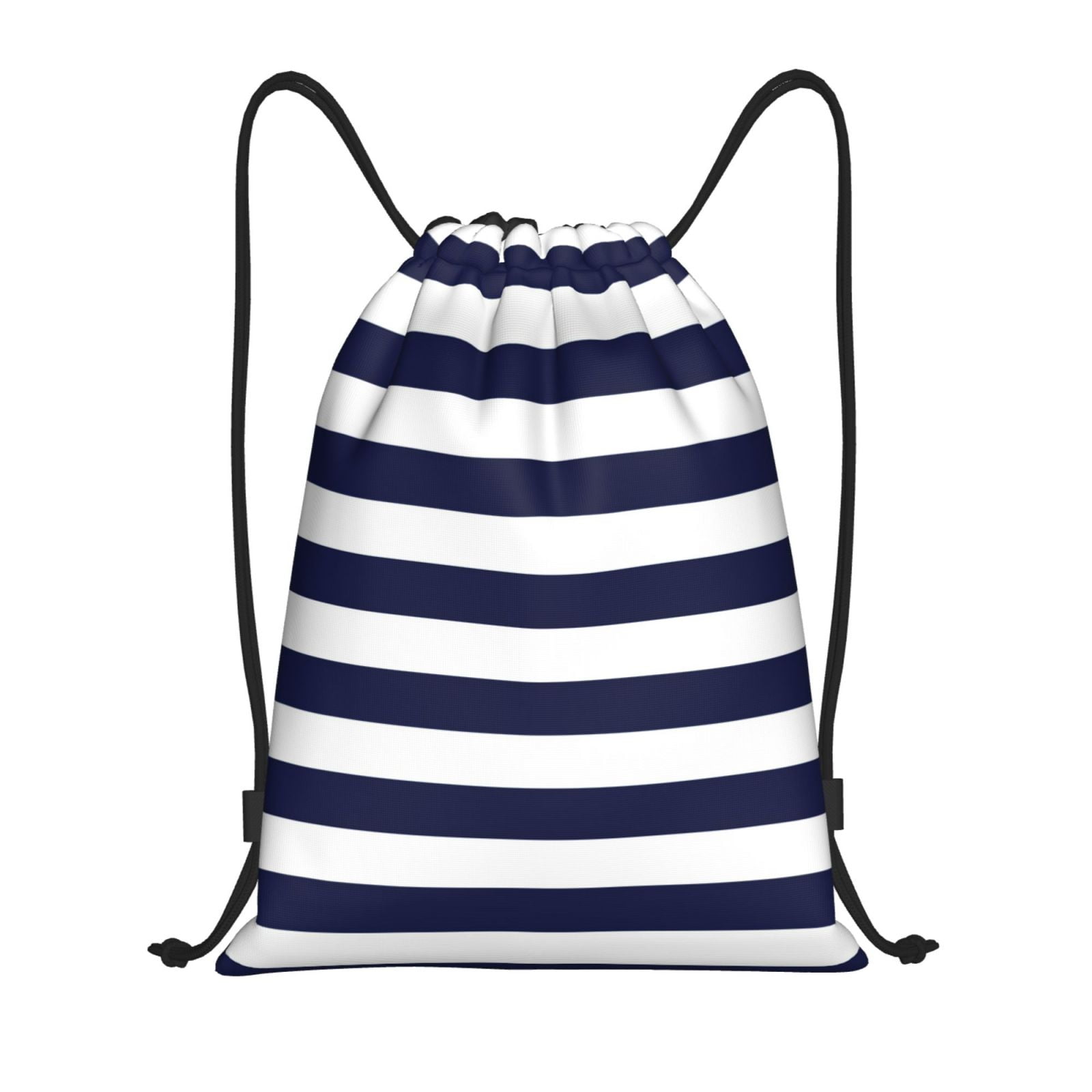 【illio】STRINGBAG Kdxio Navy Blue And White Stripes Print Drawstring Backpack