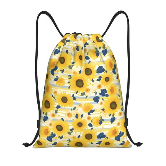Kdxio Navy Blue Leaf Sunflower Print Drawstring Backpack Bag,Waterproof Draw String Back Sack, Gym Drawstring Bags Swim Bag For Unisex