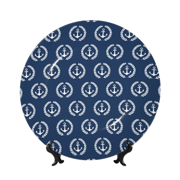 Kdxio Navy Nautical Bone China Decorative Plate Ceramic Decorative Plate for Home Office Wall Stand Decorative Plates for Home Bedroom-10in