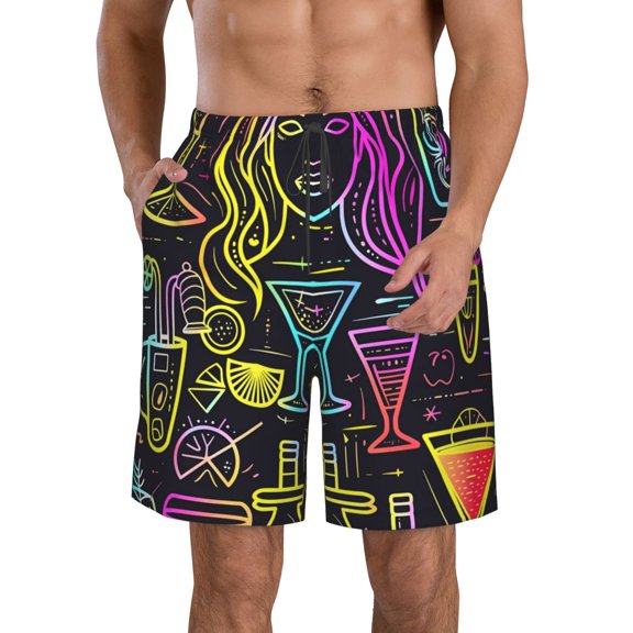 Kdxio Neon Bar Drinks Pattern Mens Casual Shorts - Drawstring Summer Beach Sports Shorts for Men