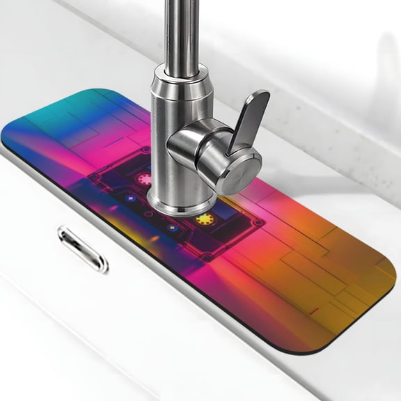Kdxio Neon Cassette Tape Pattern Non-Slip Diatom Mud Faucet Drain Pad,Self Absorbent Mat for Kitchen Sink for Variety Kitchen & Bathroom Countertops