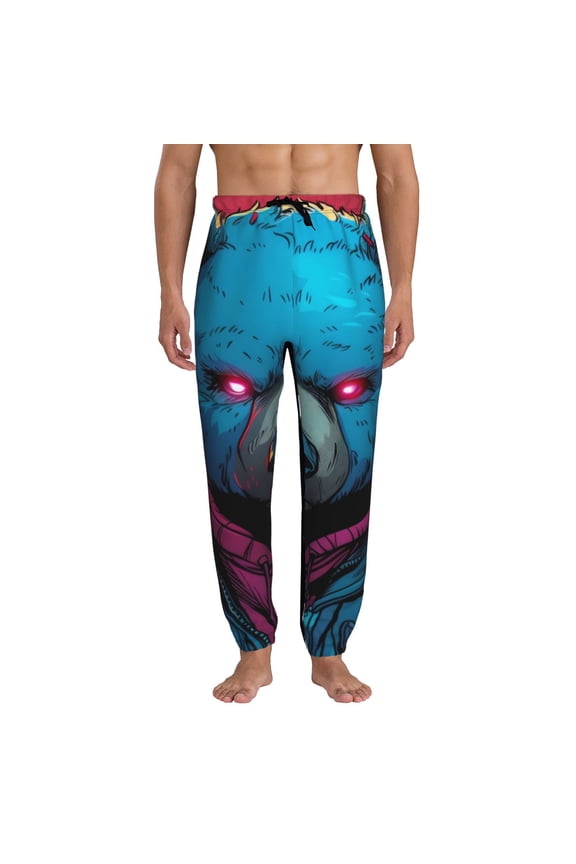 Neon Cyberpunk Blue Bear Pattern Joggers,Sweatpants for Men with Pockets-3X-Large