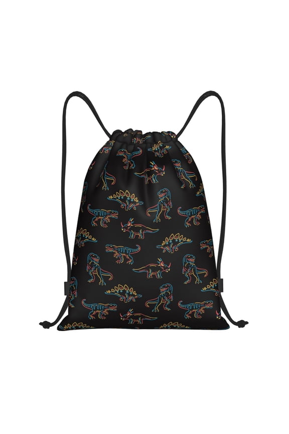 Neon Dinosaur Print Drawstring Backpack Bag,Waterproof Draw String Back Sack, Gym Drawstring Bags Swim Bag For Unisex