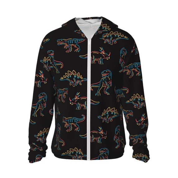 Kdxio Neon Dinosaur Print Women Men Sun Protection UPF 50+ Jackets Zip Up Long Sleeve Hoodie Hiking Lightweight with Pockets