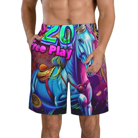 Kdxio Neon Free Play Pattern Mens Casual Shorts - Drawstring Summer Beach Sports Shorts for Men