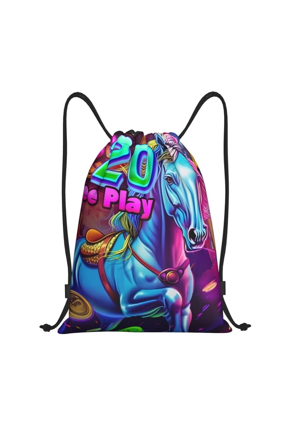 Neon Free Play Print Drawstring Backpack Bag,Waterproof Draw String Back Sack, Gym Drawstring Bags Swim Bag For Unisex