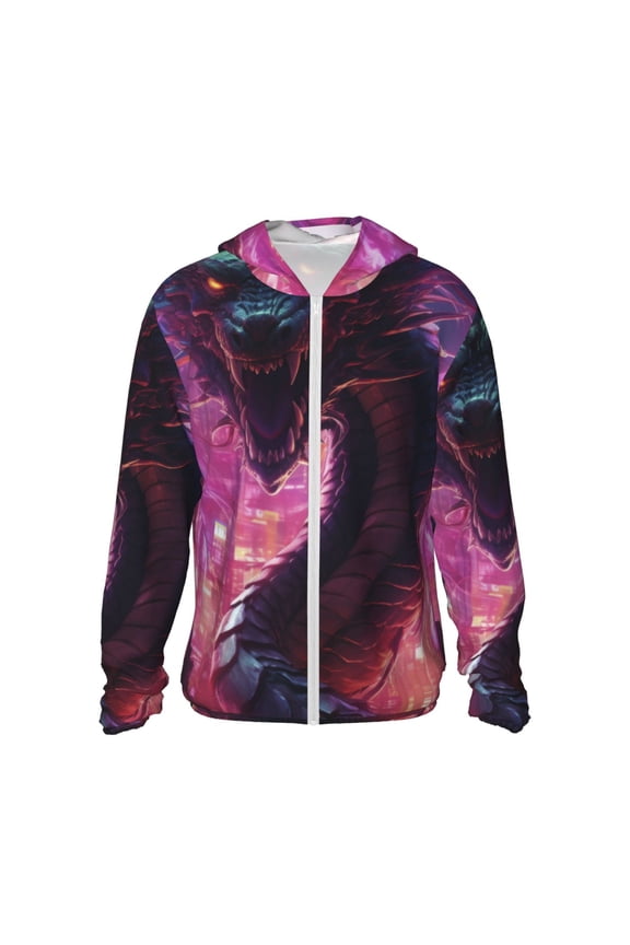 Neon Futuristic Dragon Print Women Men Sun Protection UPF 50+ Jackets Zip Up Long Sleeve Hoodie Hiking Lightweight with Pockets