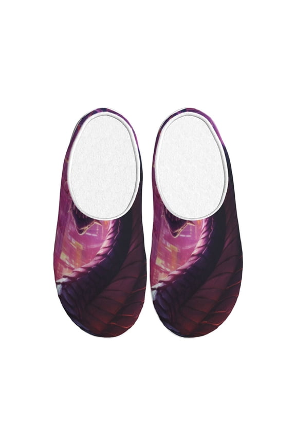 Neon Futuristic Dragon Women's Men's Slippers Plush Slip-On House Slipper for Winter Indoor Soft Cushion Non-slip Fluffy Slides Slippers-35/36