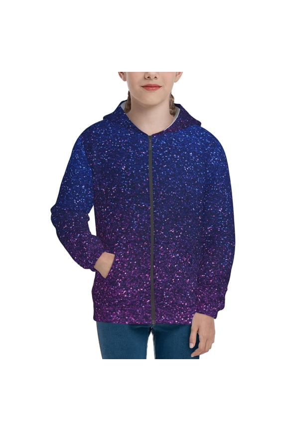 Neon Glitter Pattern Kids Boys Girls Zip Up Hoodie 3D Printed Hooded Sweatshirt Hoody Coat with Pocket 7-12 Y-Small