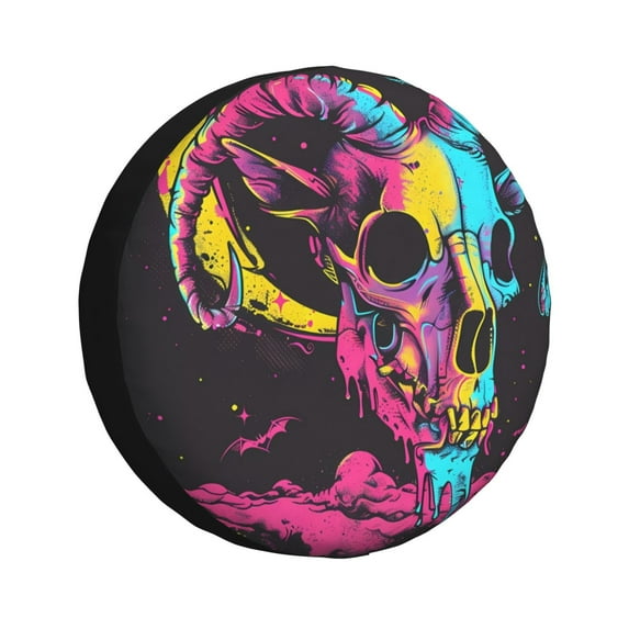 Kdxio Neon Gothic Skull Moon for Tire Cover Wheel Protectors Tyre Covers Weatherproof Wheel Covers Universal Fit for Trailer Rv SUV Truck Camper Travel Trailers 16 inch