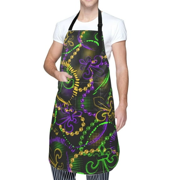 Kdxio Neon Mardi Gras Apron with Pockets Adjustable Kitchen Aprons for Men Women Waterproof Aprons for Cooking,Drawing,Crafting, Baking Household Cleaning