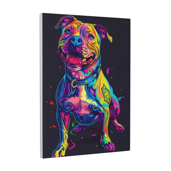 Kdxio Neon Pop Art Pitbull Pattern Canvas Wall Art 12x16 Inches - Waterproof HD Print Solid Wood Frame for Living Room & Bathroom,Vertical