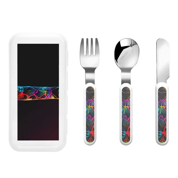 Kdxio Neon Psychedelic Giraffe Toddler Utensils Set - Kids Silverware Set, Set Kids Utensils Set with Case for Preschooler Children